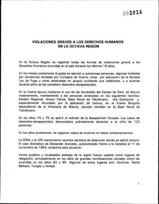 Violaciones A Los DDHH En La Octava Región | Vicaria De La Solidaridad